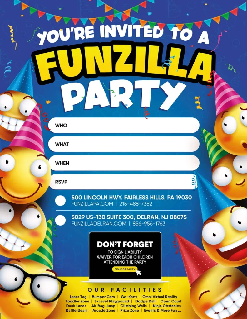 Funzilla party invitation preview at Funzilla